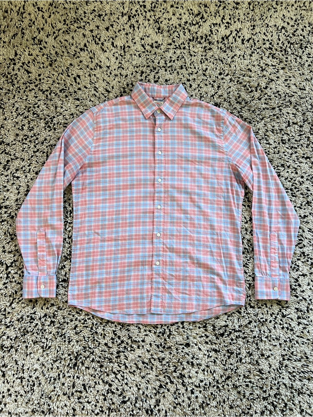Faherty The Movement Shirt Pink Blue Laid Long Sleeve Button Down Men’s Large